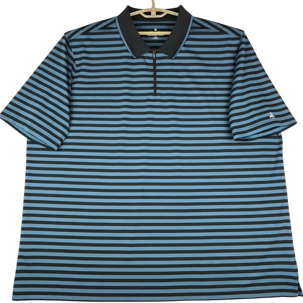 Brooks Brothers Polo Shirt Mens 4XLT Blue Black Striped Performance 1/4 Zip Golf
